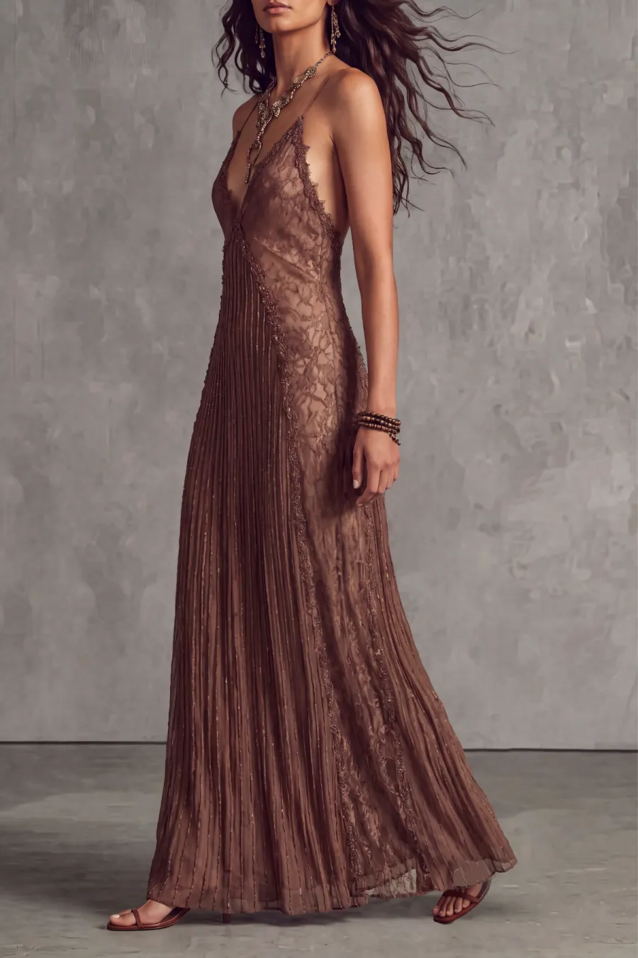 Classic Spaghetti Strap Lace Maxi Dress