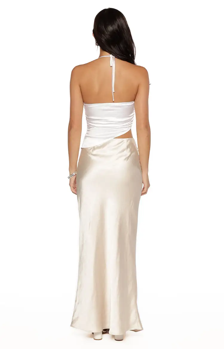 Satin Halter Halter Neck Cut Out Maxi Dress