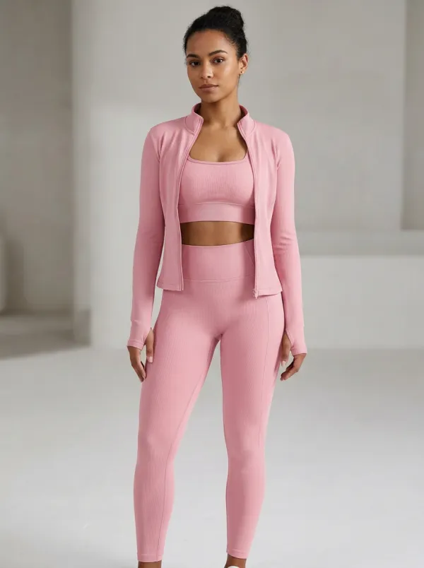 Urban Ribbed Texture Collection Women's Three Piece Activewear Set