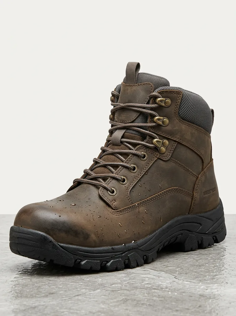 Men's Outdoor Hiking Brown Leather Waterproof Work Boots