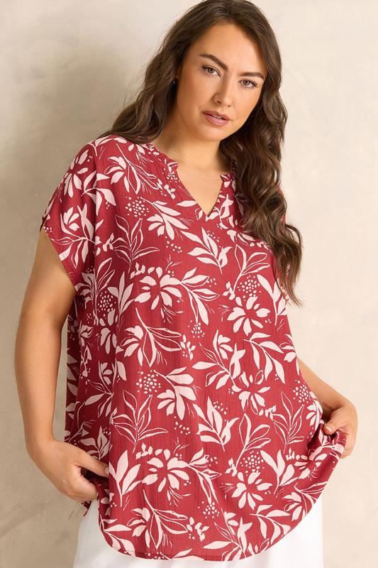 Orange Leaf Print Notch Neck Blouse detail 1