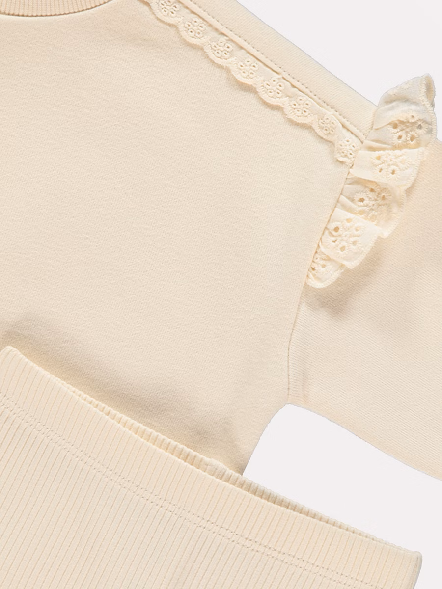 Neutral Broderie Ruffle Trim Sweater and Leggings Set detail 1