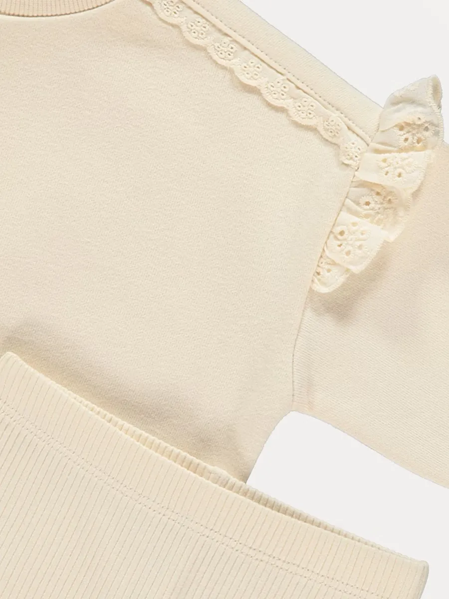 Neutral Broderie Ruffle Trim Sweater and Leggings Set