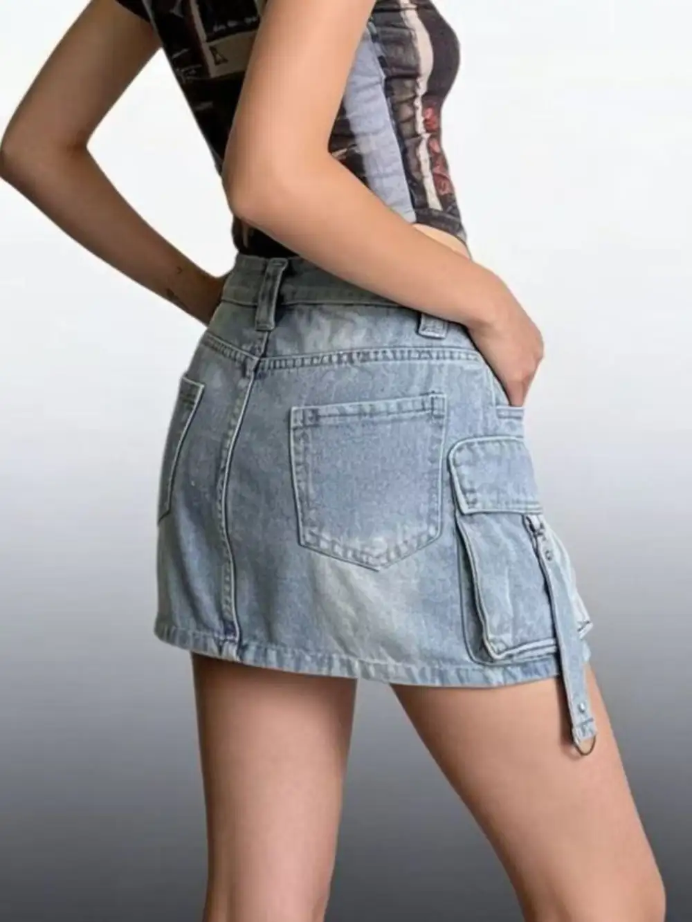 Comfort Button Front Denim Detail Skirt
