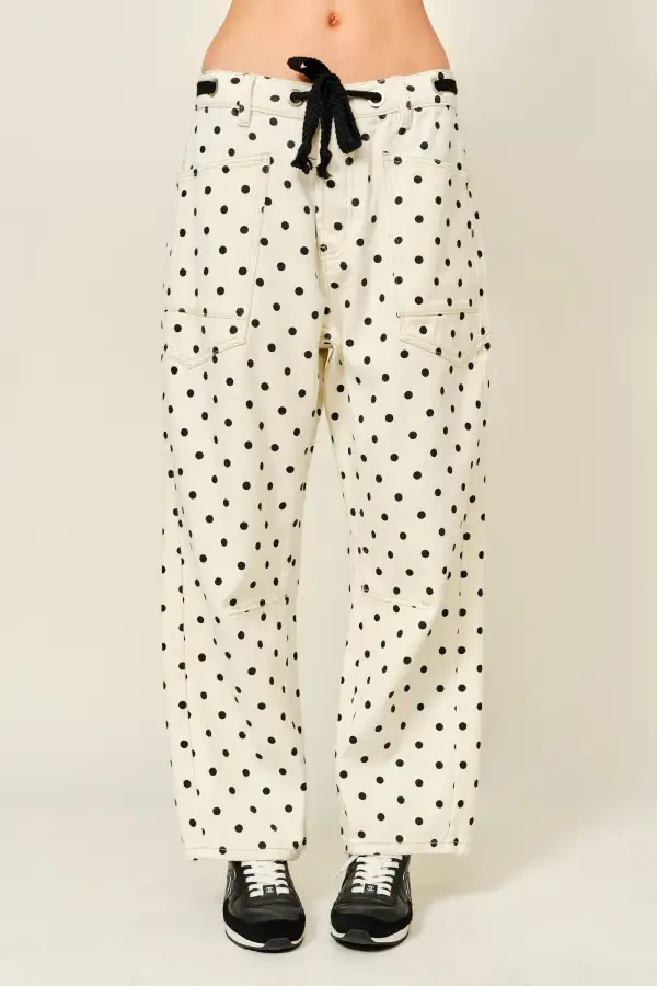 Women's Polka-Dot Eyelet-Waist Barrel Jeans