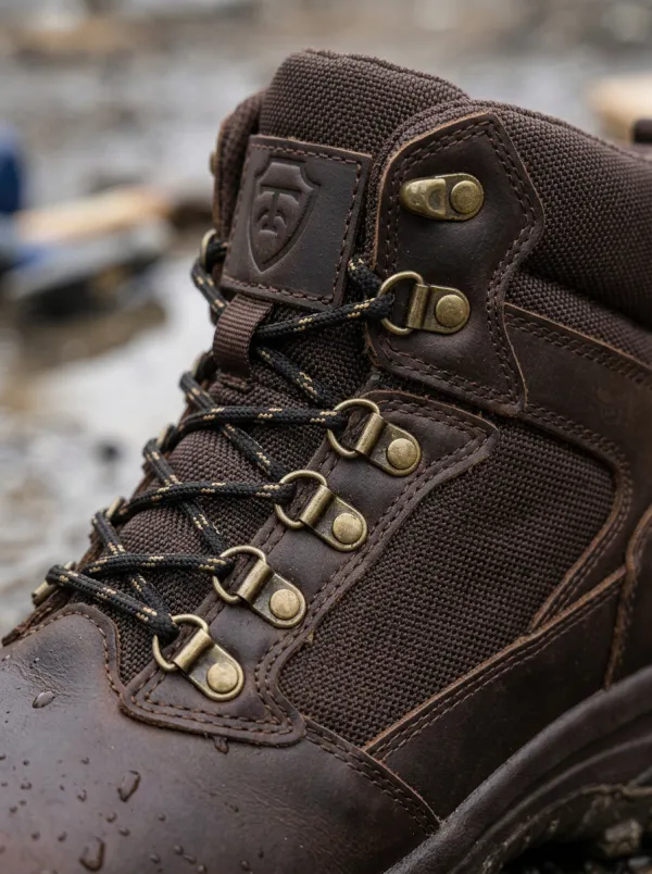 Men's Waterproof Brown Leather Shield Logo Printed Work Boots