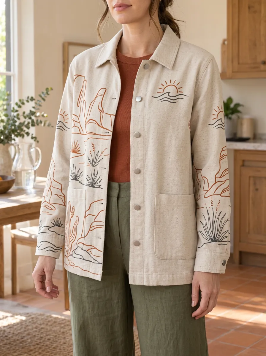 Women's Desert Landscape Boho Sun Printed Jacket