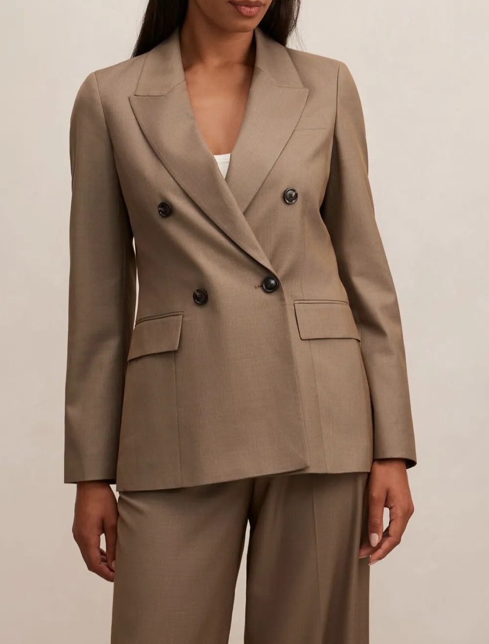 Warm Taupe Double-Breasted Tailored Blazer