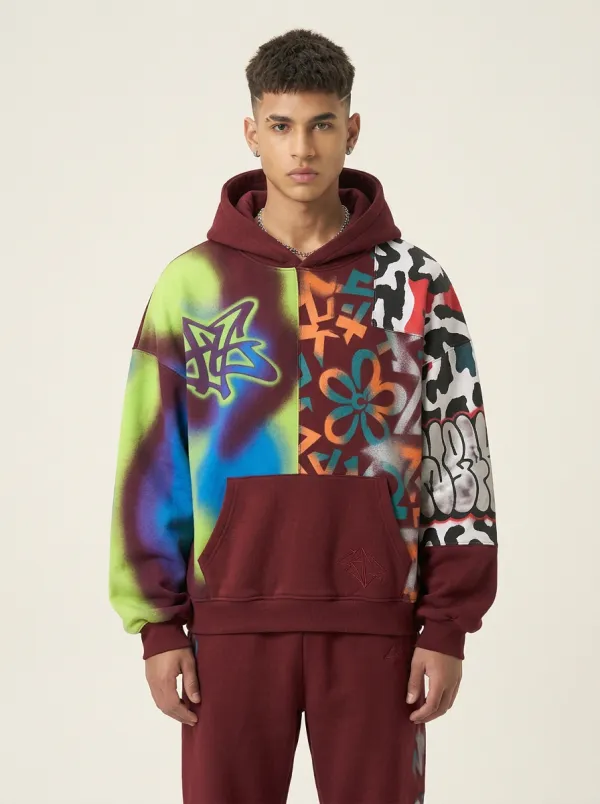 Unisex Graffiti Patchwork Graphic Hoodie