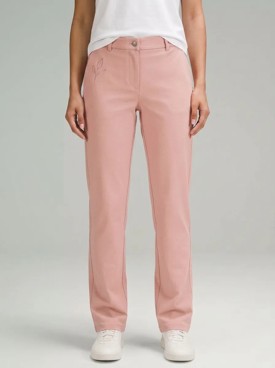 Women's Minimalist Botanical Leaf Printed Mid-Rise Straight Leg Pants