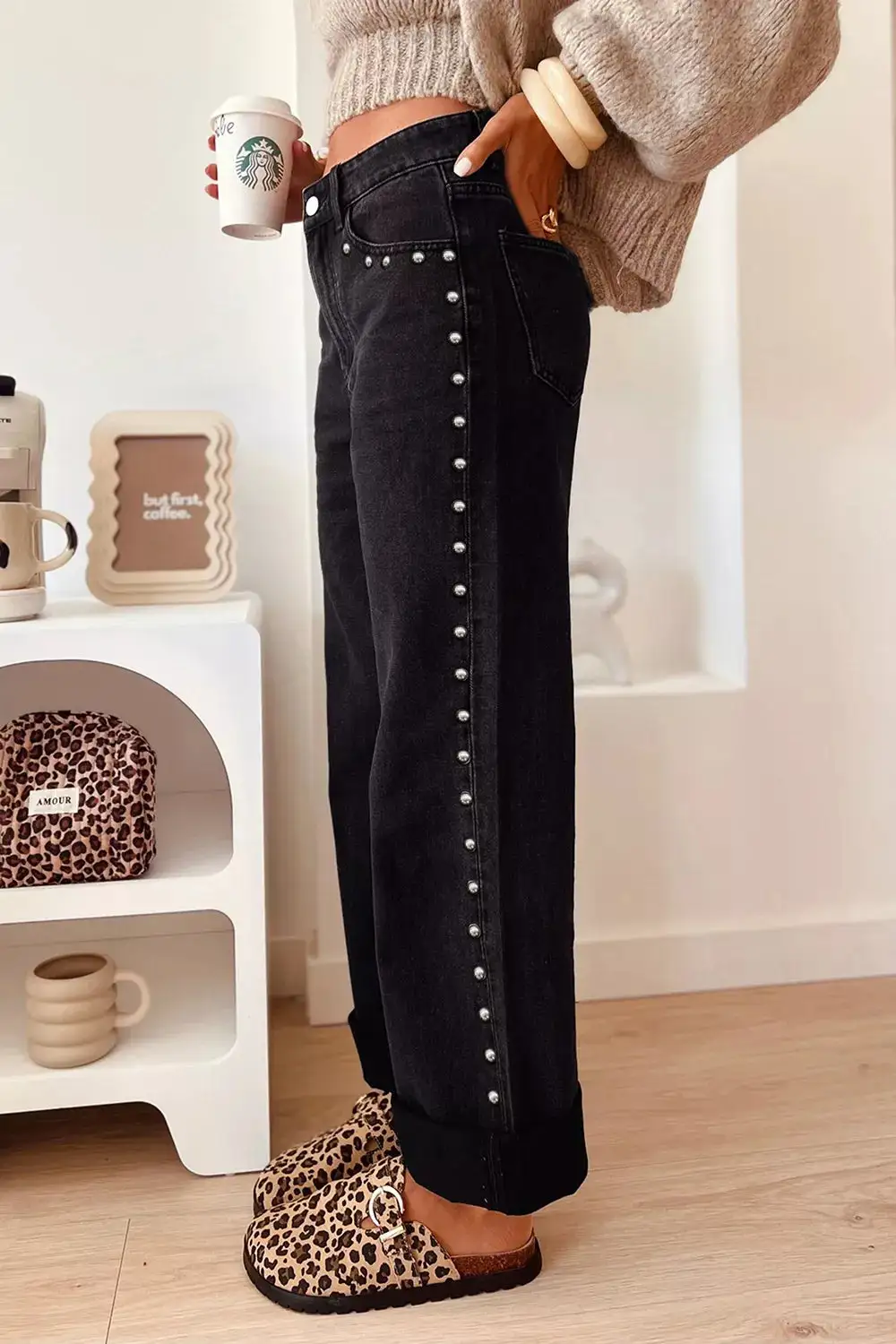 Studded Straight Leg Jeans