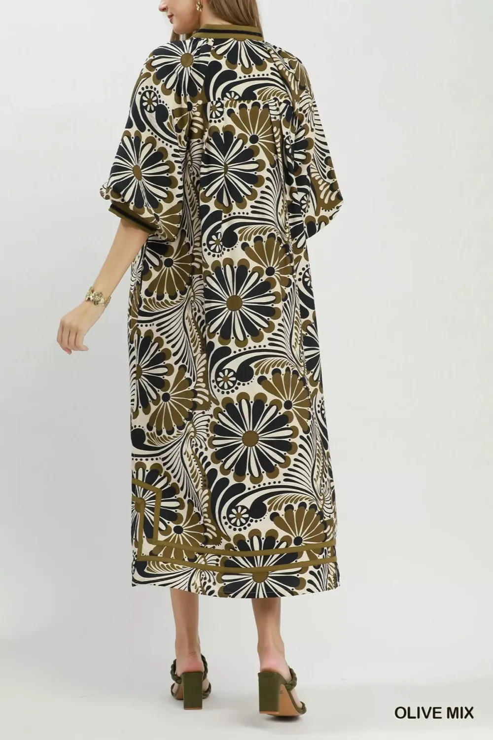 Abstract Print Pocketed Midi Dress
