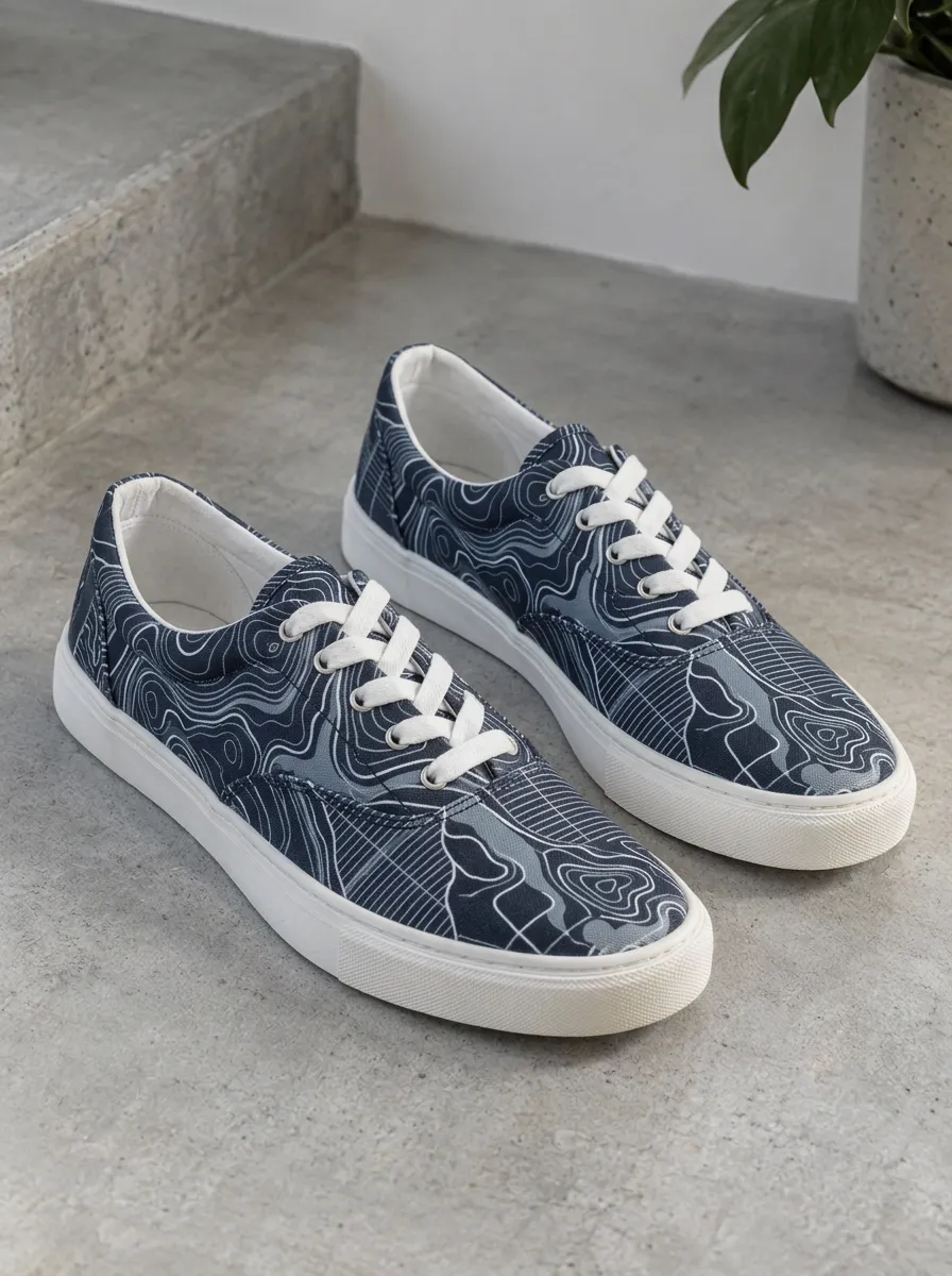 Men's Fresh Topographic Map Pattern Patterned Canvas Shoes