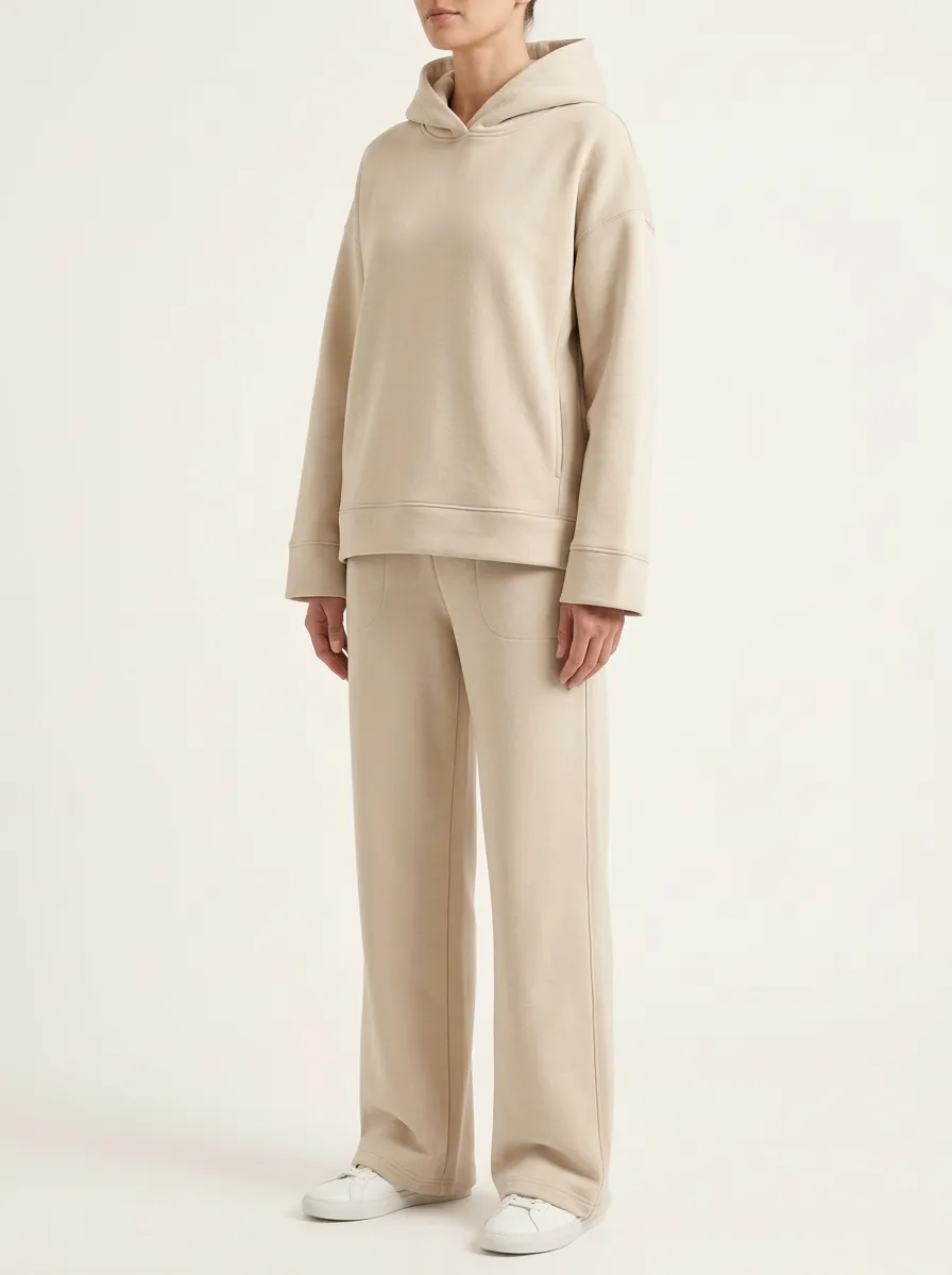 Women's Notch-Neck Hooded Pullover and Wide-Leg Trouser Set