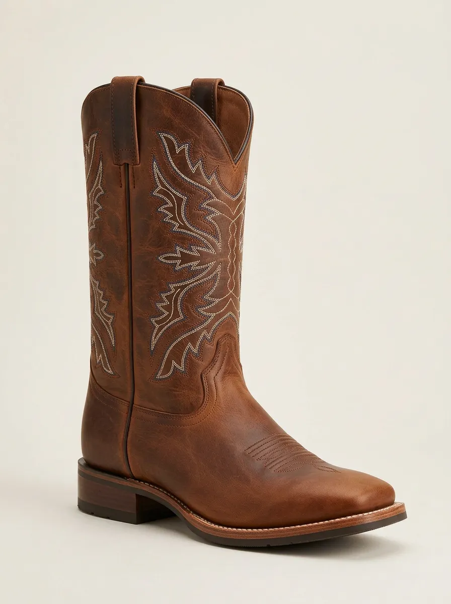 Men's Heritage Western Brown Leather Embroidered Printed Boots