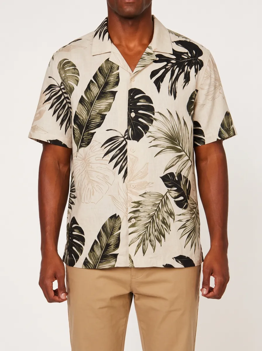 Men's Tropical Summer Vacation Botanical Leaf Printed Aloha Shirt