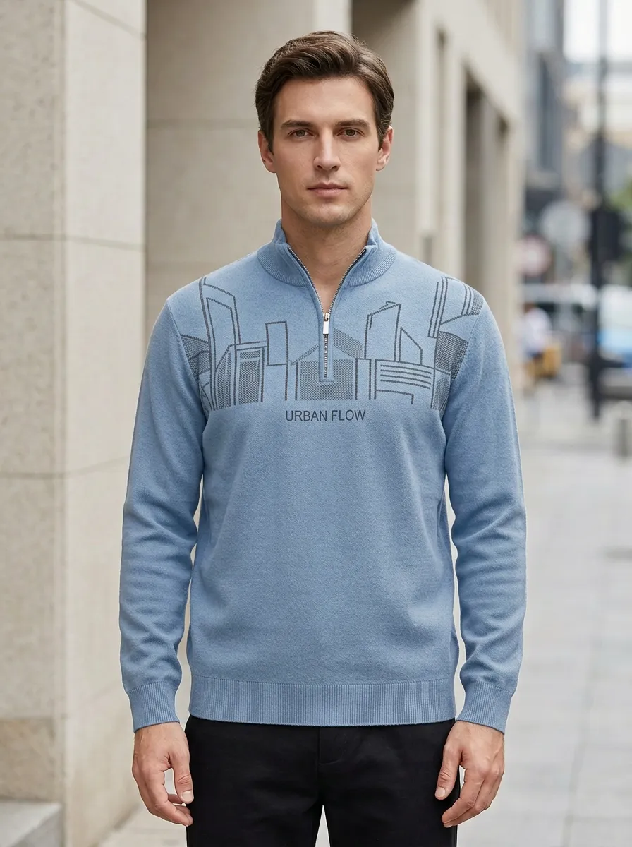 Half-Zip City-Skyline Men's Half-Zip Sweatshirt