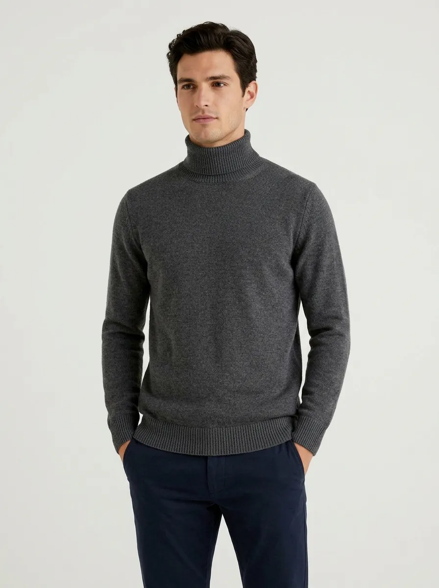 Men's Classic Fit Ribbed Knit Turtleneck Sweater