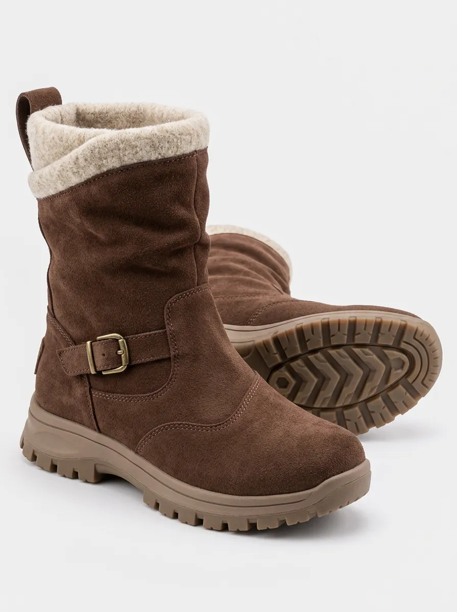 Women’s Outdoor Brown Buckle Strap Winter Outdoor Boots
