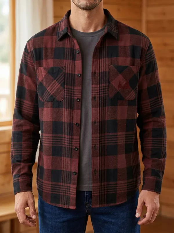 Mountain Forest Plaid Flap Pocket Shirt