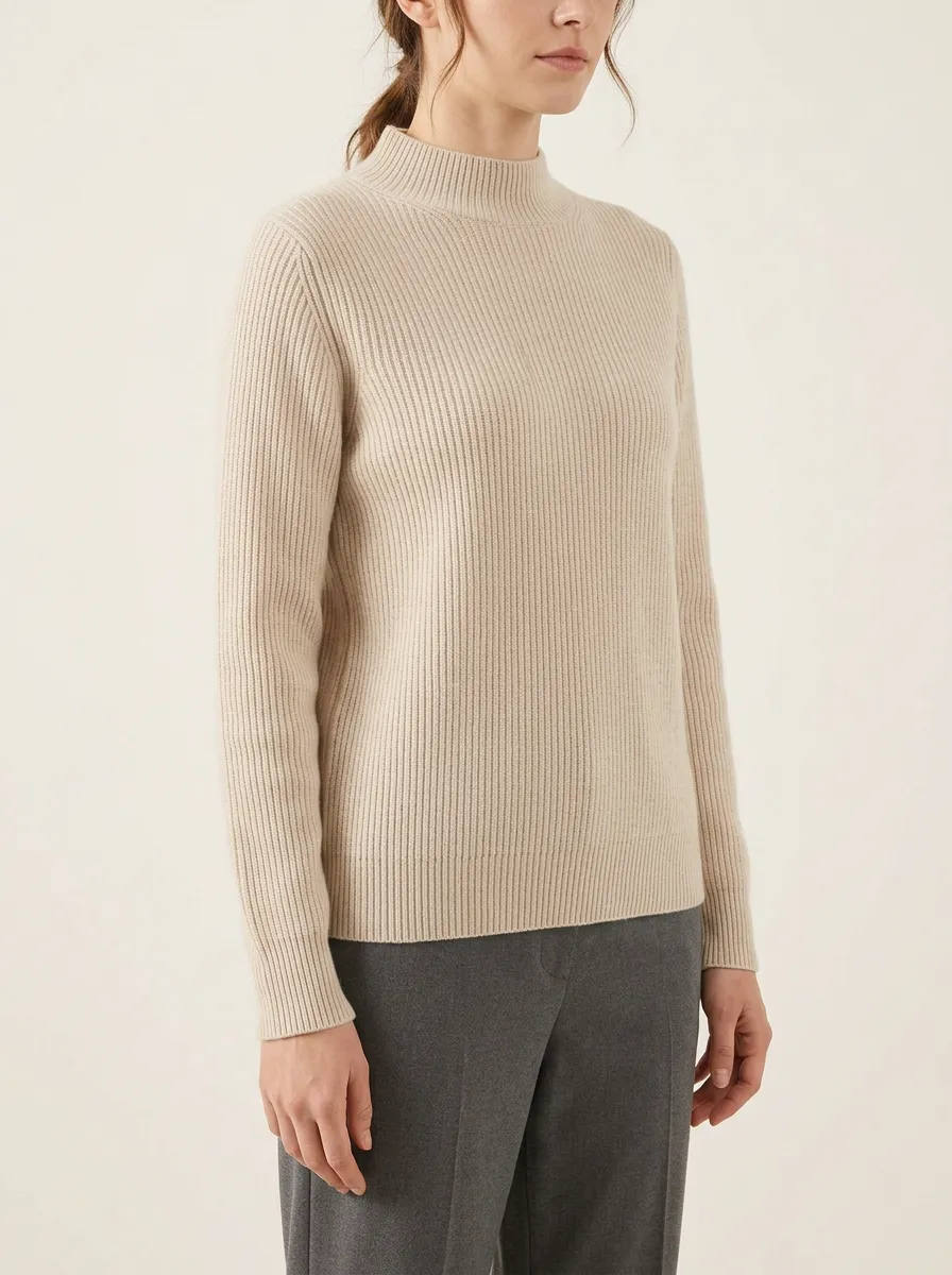 Women's Minimalist Ribbed Mock Neck Knit Sweater