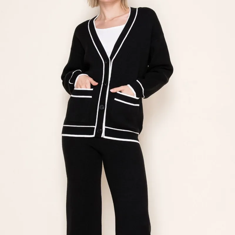 Classic Button Front Striped Cardigan