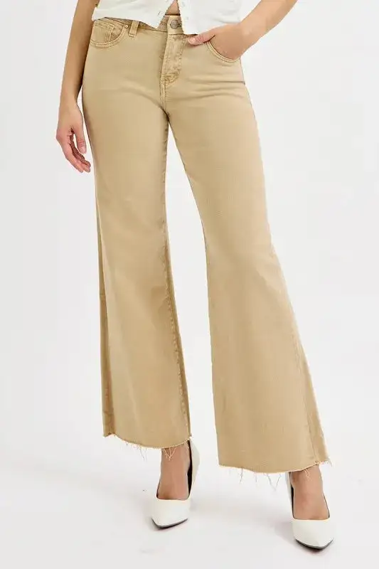 Denim Wide Leg Cropped Raw Hem Jeans