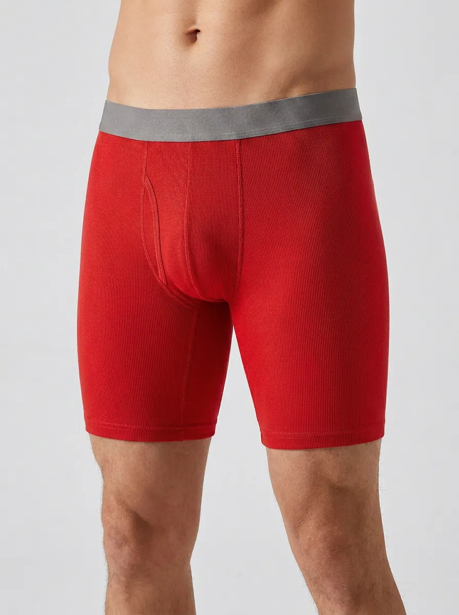 Men's Solid Charcoal Ribbed Cotton Boxer Briefs