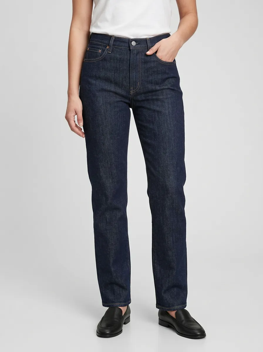Relaxed Straight Leg Pocket Detail Denim Jeans