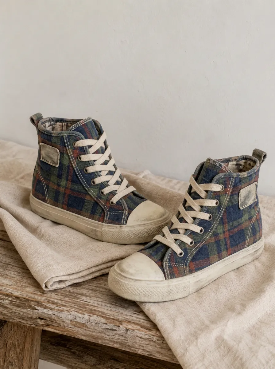 Unisex Modern Vintage Plaid Tartan Pattern Patterned High Top Canvas Shoes