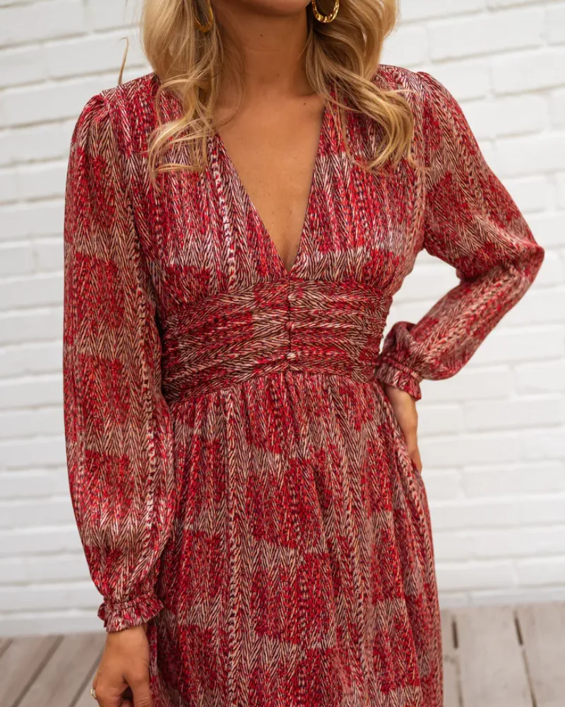 V-Neck Side Slit Maxi Tie Detail Dress