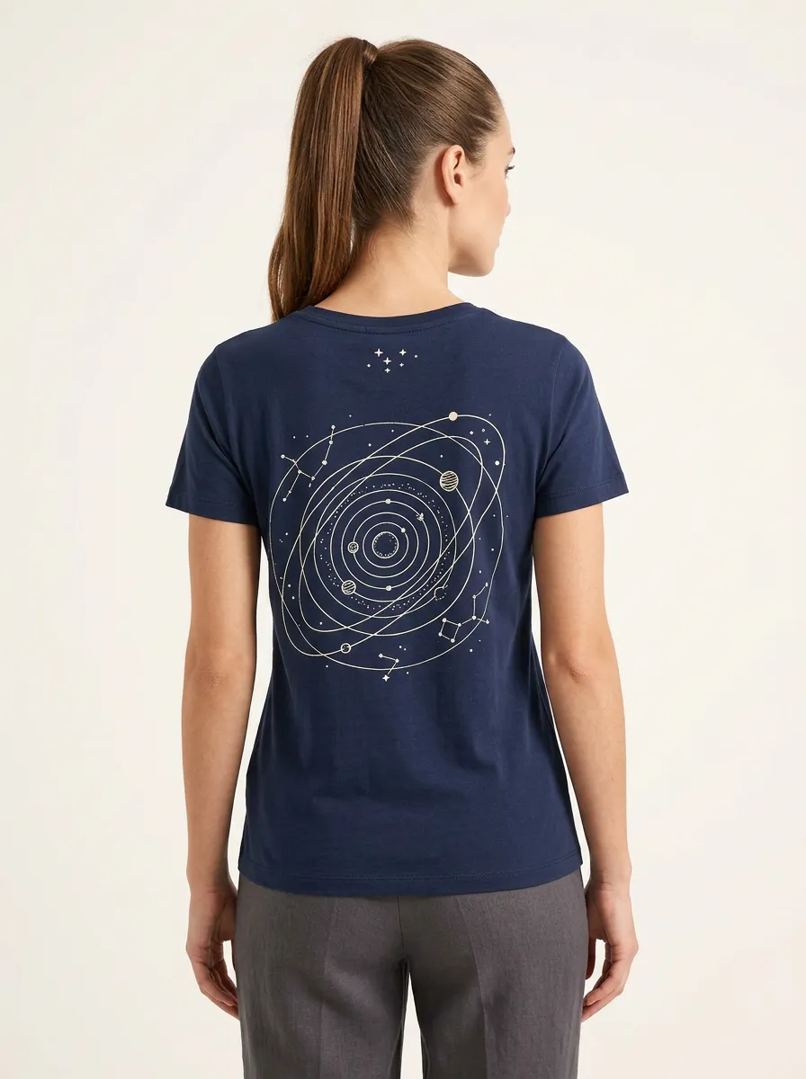 Women's Celestial Orbit Constellation Back Graphic Crewneck T-Shirt