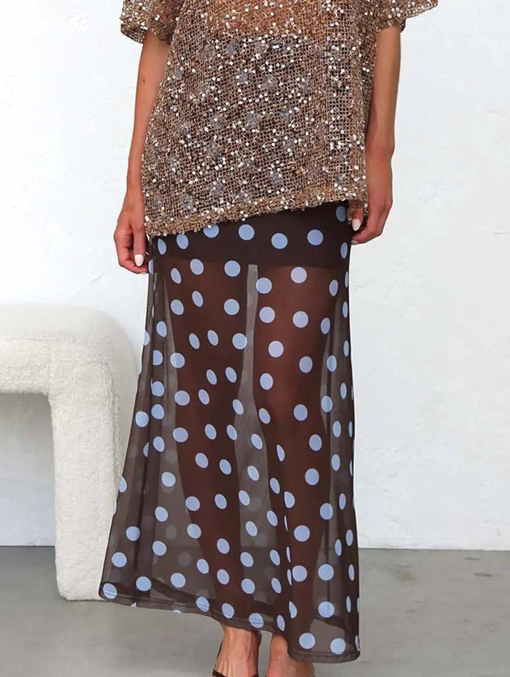 Mesh Polka Dot Midi Skirt