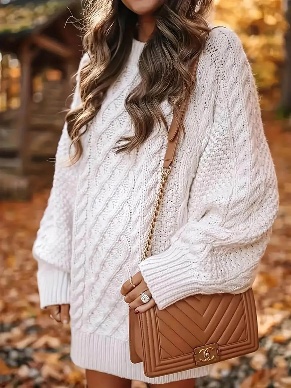Chunky Cable Knit Round Neck Mini Dress
