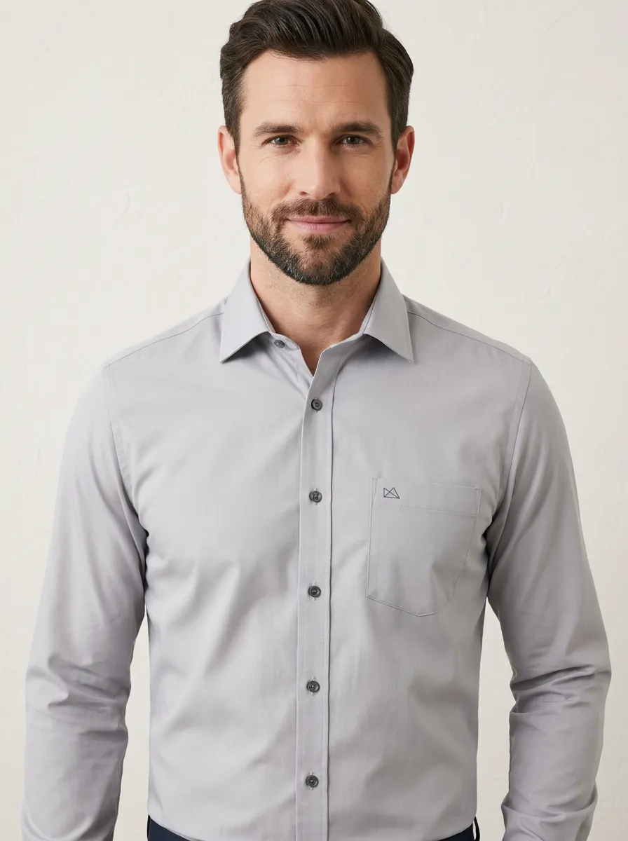 Men's Non-Iron Cotton Geometric Logo Embroidered Button-Down Shirt