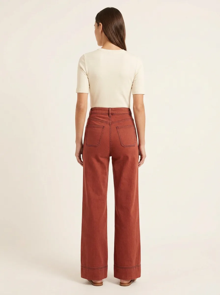 Women's Patch-Pocket Contrast-Pocket Wide-Leg Pants