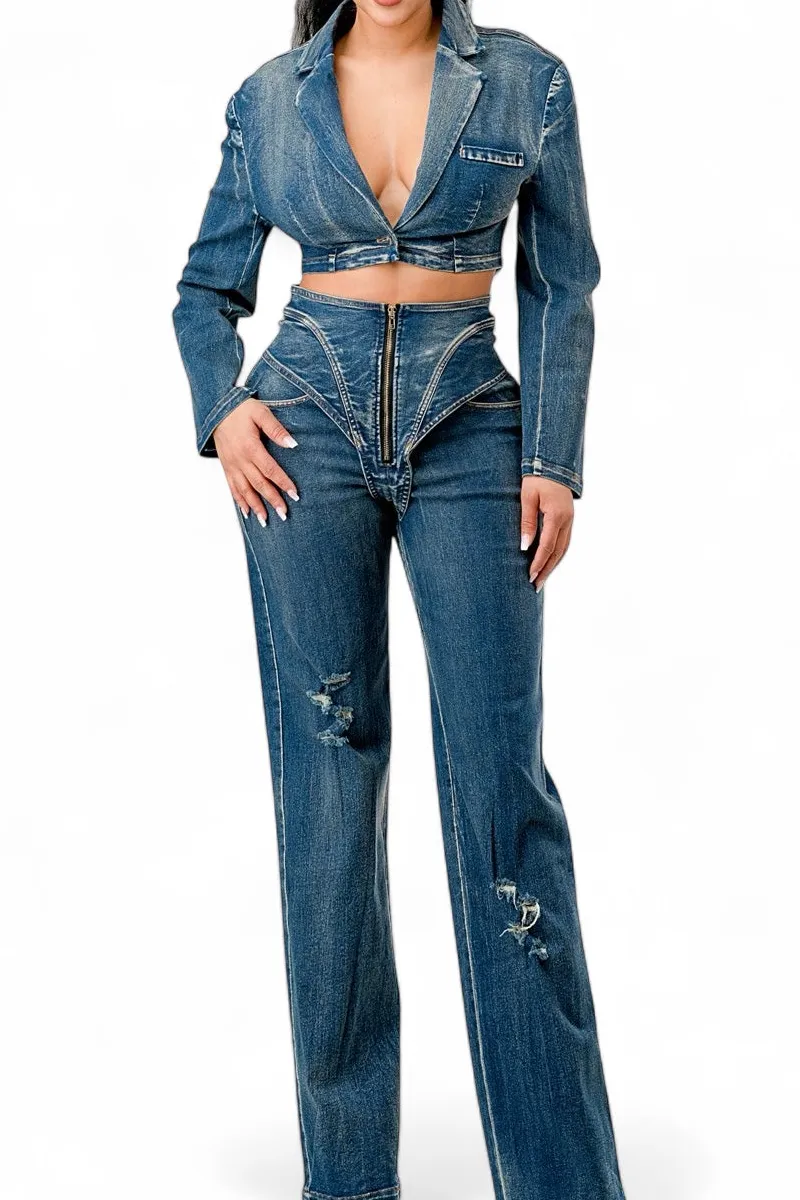 Women's Denim Two Piece Set