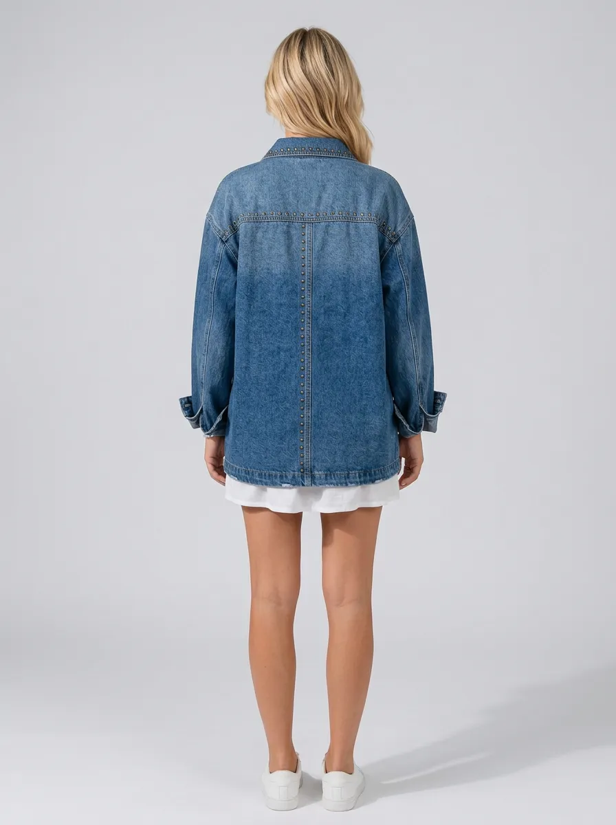 Women's Vintage Studded Distressed Denim Jacket