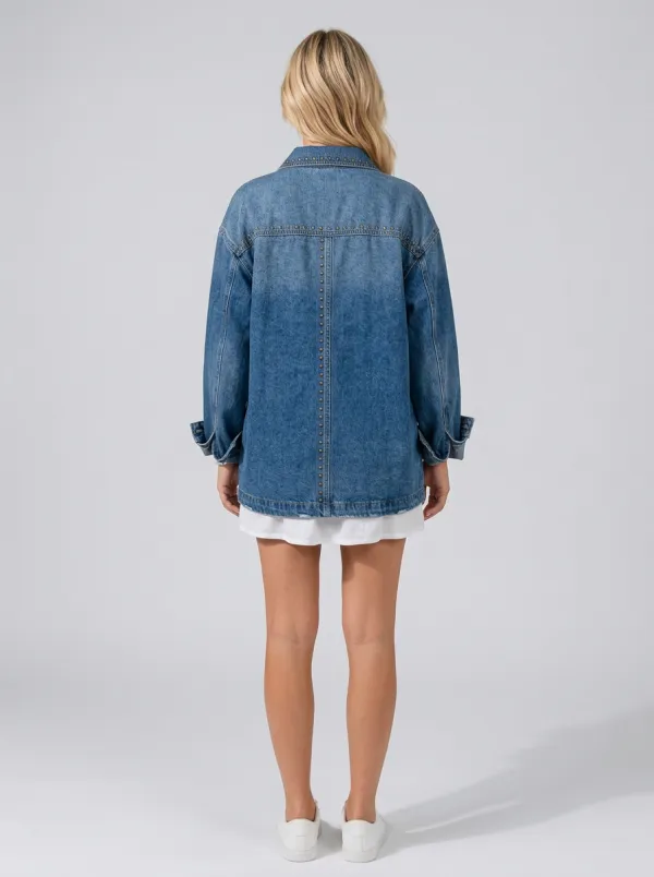 Women's Vintage Studded Distressed Denim Jacket