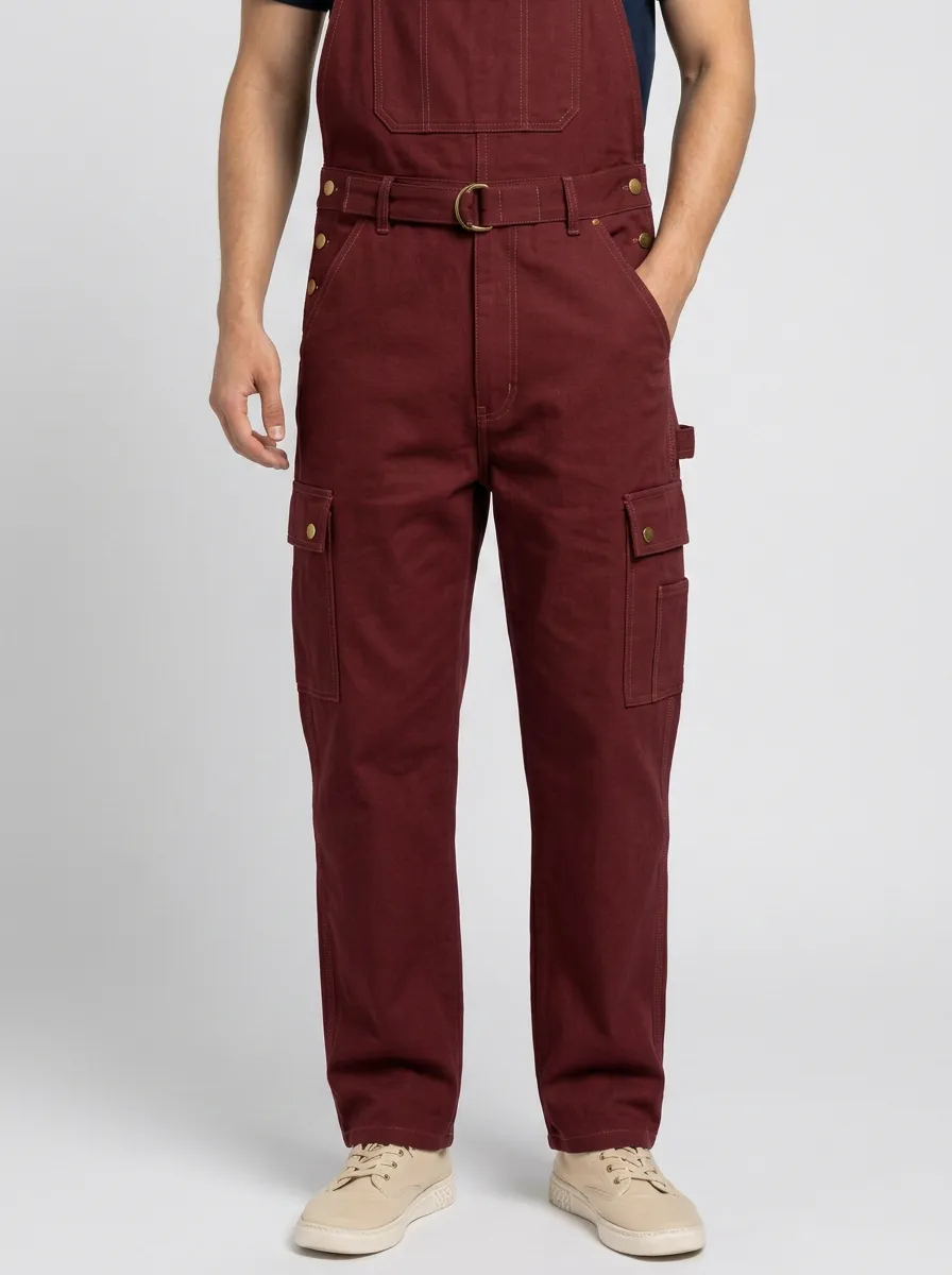 Men's Brown Canvas Cargo Bib Overalls