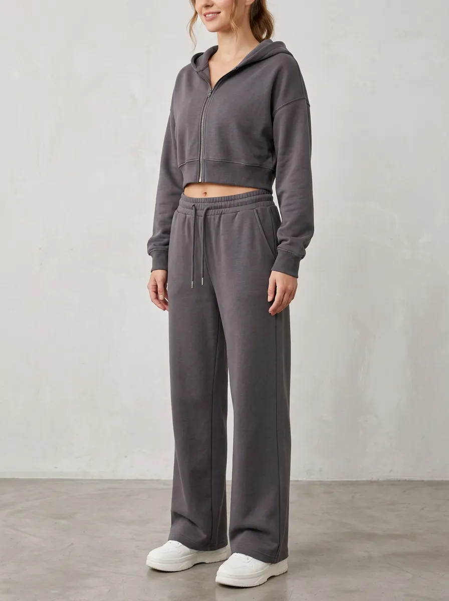 Cropped Zip-Up Sporty Women's Cropped Zip-Up Hoodie Jogger Active Set