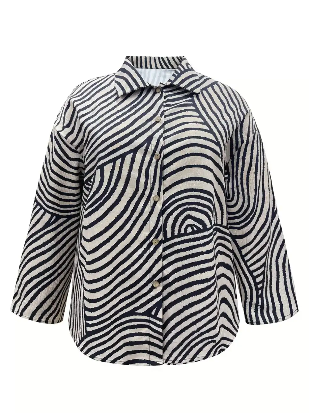 Plus Size Abstract Zebra Print Button Down Shirt