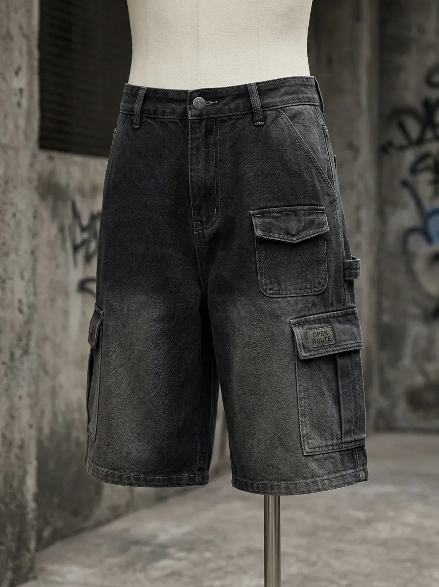 Outdoor Cargo Denim Washed Men's Cargo Shorts