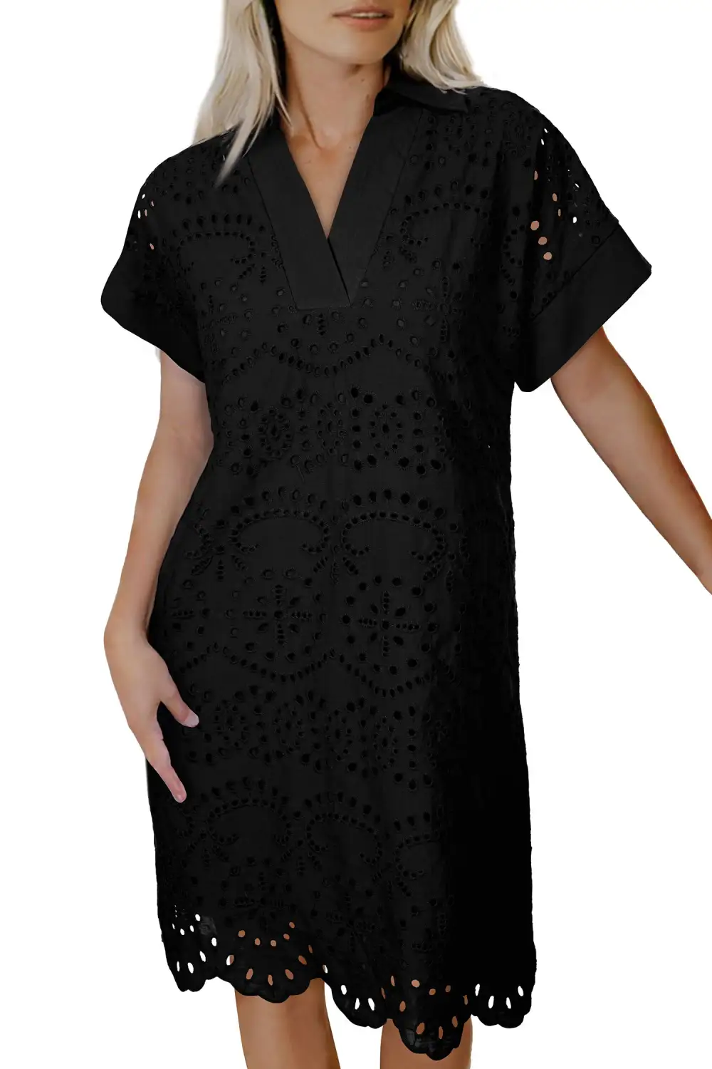Playful Eyelet Detail Embroidered T-Shirt Mini Dress