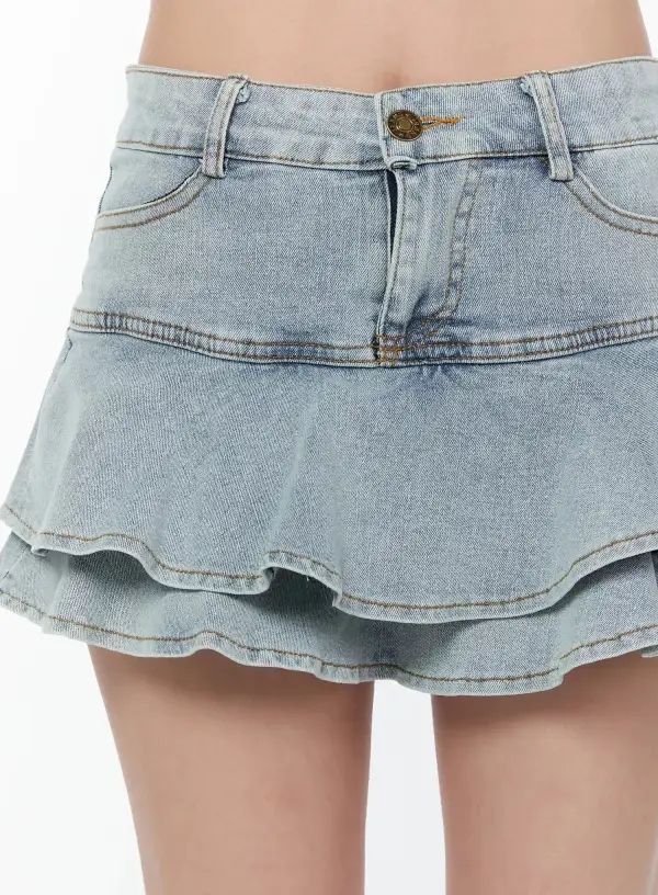Layered Ruffle Denim Skirt