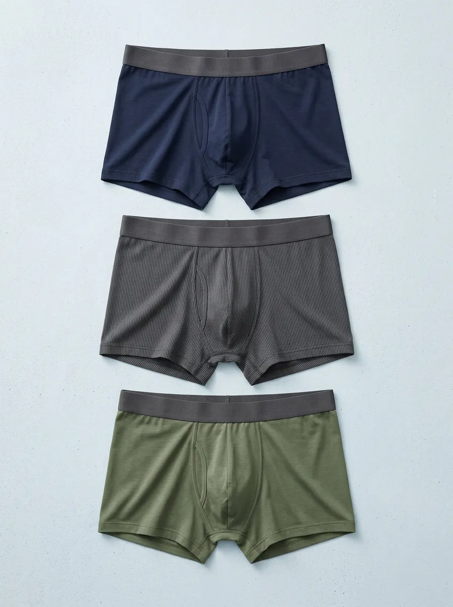 Men's Multi-Color Solid Ribbed Cotton Boxer Briefs Underwear Set