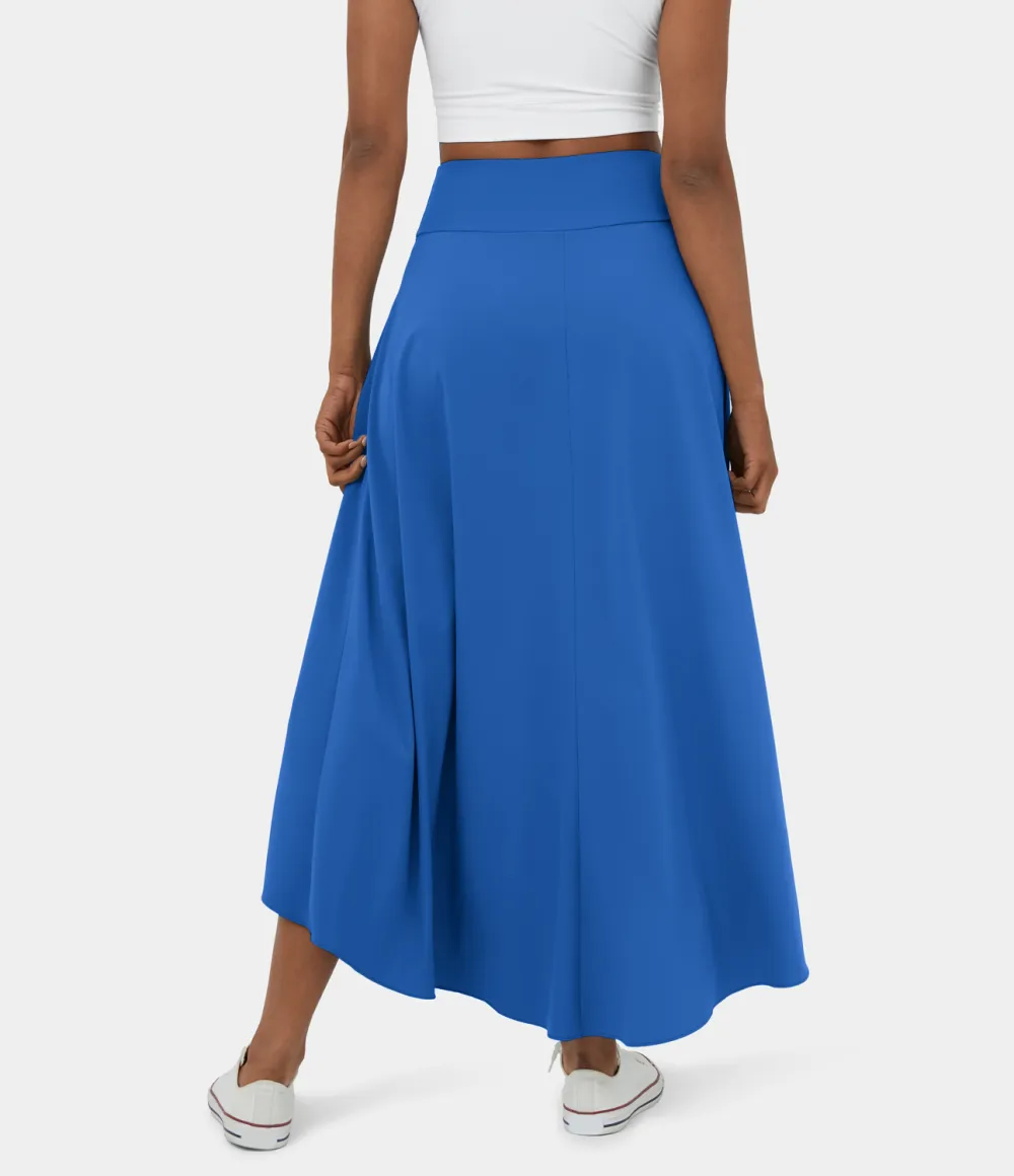 Breezeful High Waisted High Low Ruffle 2-in-1 Flowy Quick Dry Casual Regular Maxi Skirt