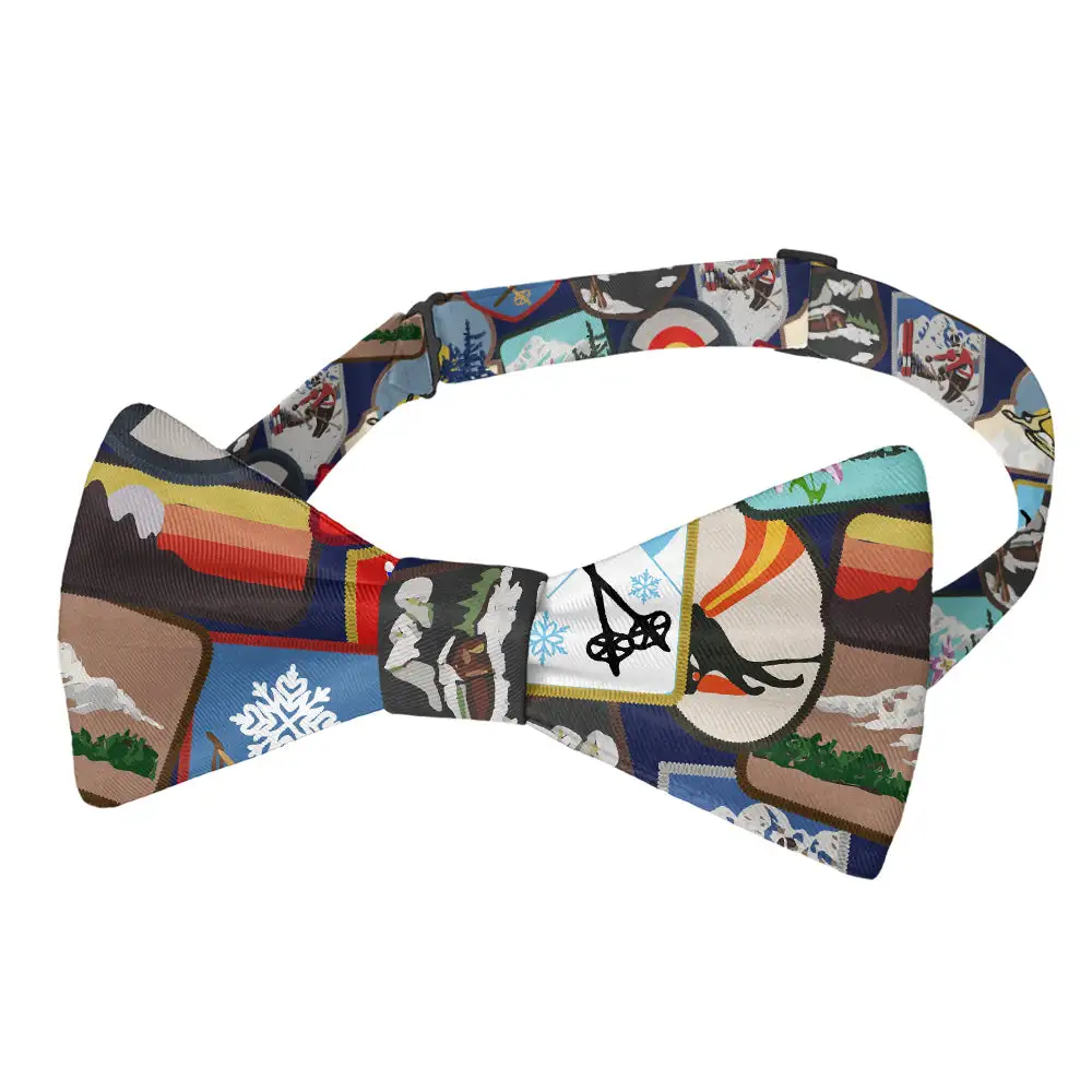 Vintage Ski Patches Pattern Bow Tie