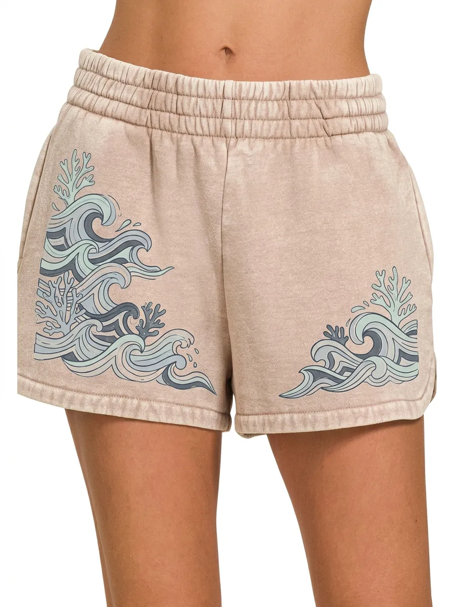 Women's Marin Coastal Ocean Wave Coral Graphic Shorts