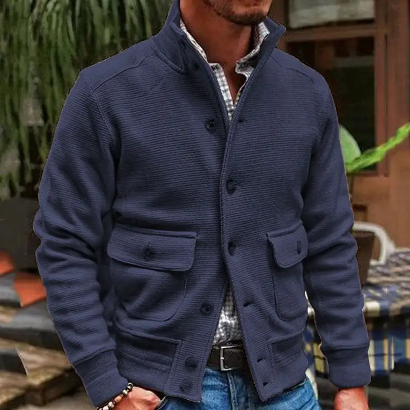 Textured Zip Band Collar Jacket